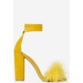 Vision Lace Up Fluffy Heel In Yellow Faux Suede, Yellow
