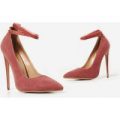 Vogue Lace Up Court Heel In Blush Faux Suede, Pink