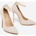 Vogue Lace Up Court Heel In Nude Faux Suede, Nude