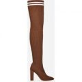 Weaver Striped Over The Knee Long Boot In Khaki Knit, Green