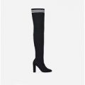 Weaver Striped Over The Knee Long Boot In Black Knit, Black
