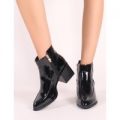 Wendy Cubed Heel Ankle Boots Patent, Black