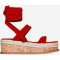 Whisper Lace Up Espadrille Flatform In Red Faux Suede, Red