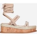 Whisper Lace Up Espadrille Flatform In Nude Faux Suede, Nude