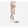 Winnie Knee High Wrap Over Heel In Nude Snake Faux Leather, Nude
