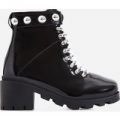 Winky Studded Chunky Sole Lace Up Ankle Biker Boot In Black Patent, Black