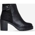 Parker Block Heel Ankle Boot In Black Croc Faux Leather, Black