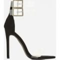 Winnie Double Strap Perspex Barely There Heel In Black Faux Suede, Black