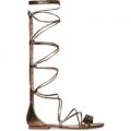 Wren Lace Up Gladiator Sandal In Gold Faux Leather, Gold
