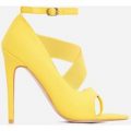 Yara Caged Elasticated Peep Toe Heel In Yellow Lycra, Yellow