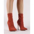Yaya Pointed Ankle Boots in Rust, Red