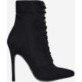 Bryony Lace Up Ankle Boot In Black Faux Suede, Black
