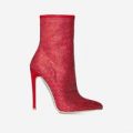 Glisten Diamante Ankle Boot In Red Faux Suede, Red