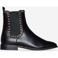 Vega Studded Detail Chelsea Boot In Black Faux Leather, Black
