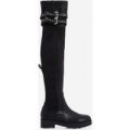 Yoel Over The Knee Long Boot In Black Faux Leather, Black