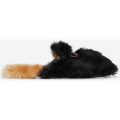 Yona Furry Flat Mule In Black Faux Fur, Black