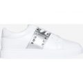 Dexter Studded Detail Silver Stripe Trainer In White Faux Leather, White