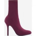 Zab Slouched Ankle Sock Boot In Burgundy Lycra, Red