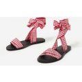 Zadie Lace Up Sandal In Red Gingham, Red