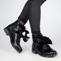 Rocco Bow Studded Detail Biker Boot In Black Faux Leather, Black